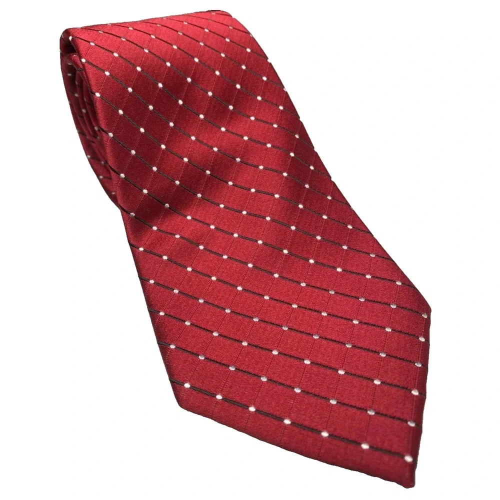 GEOFFREY BEENE‎ Handmade 100% Silk Tie Men's Red Black Silver White striped